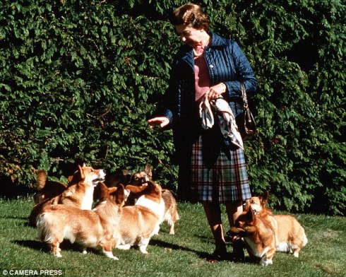 Elizabeth II with her dogs